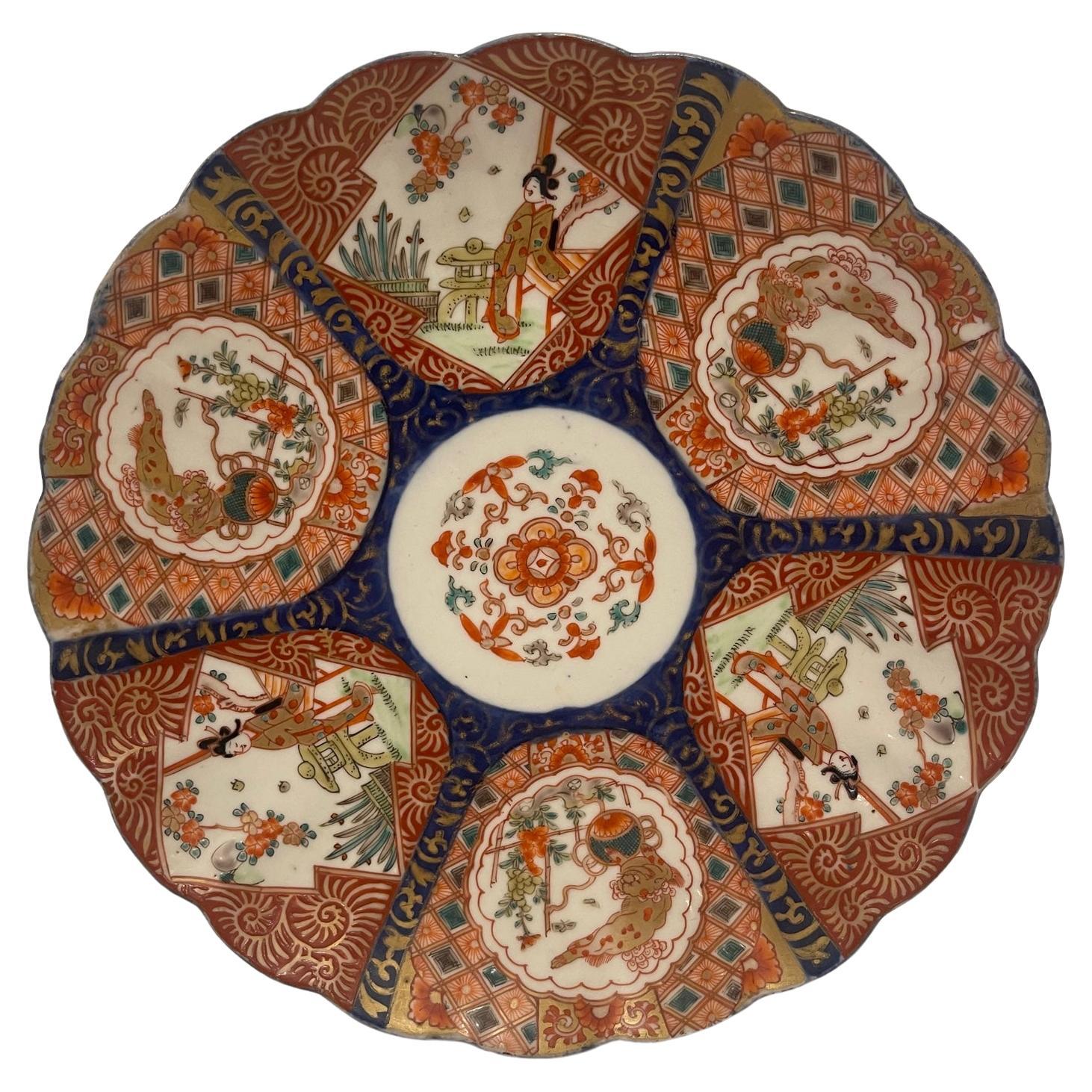 Imari Scalloped Charger Porcelain Plate, 19th Century For Sale