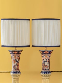 Imari-Style Table Lamps by Jaap Heinen (1980s) with New Pleated Shades, Pair