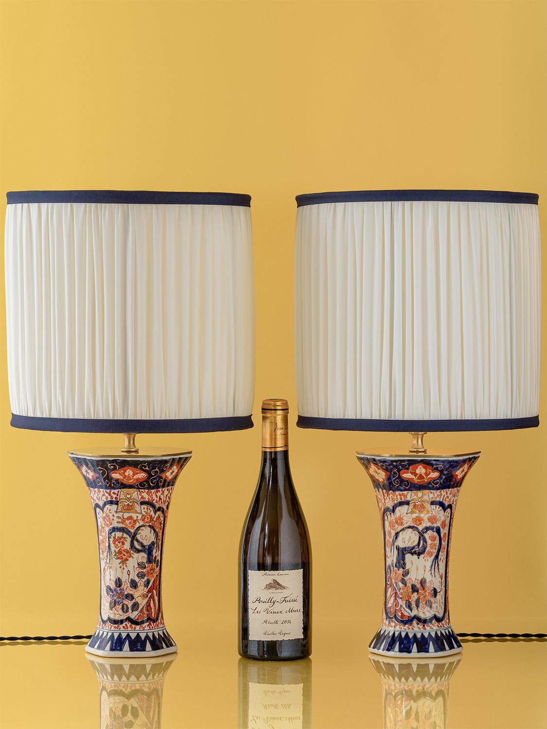 Japonisme Imari-Style Table Lamps by Jaap Heinen (1980s) with New Pleated Shades, Pair