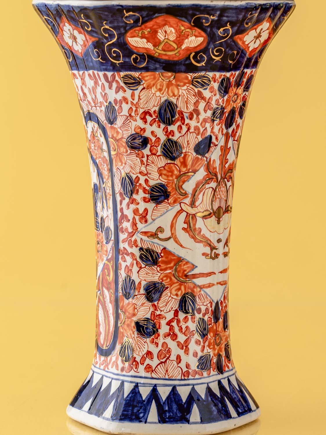 Hand-Painted Imari-Style Table Lamps by Jaap Heinen (1980s) with New Pleated Shades, Pair
