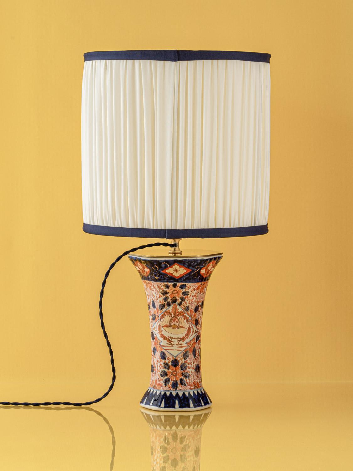 Imari-Style Table Lamps by Jaap Heinen (1980s) with New Pleated Shades, Pair 1