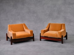 Imbuia Wood Sesselpaar von Móveis Cimo 1960s Brasilien Dedar Milano Stoff