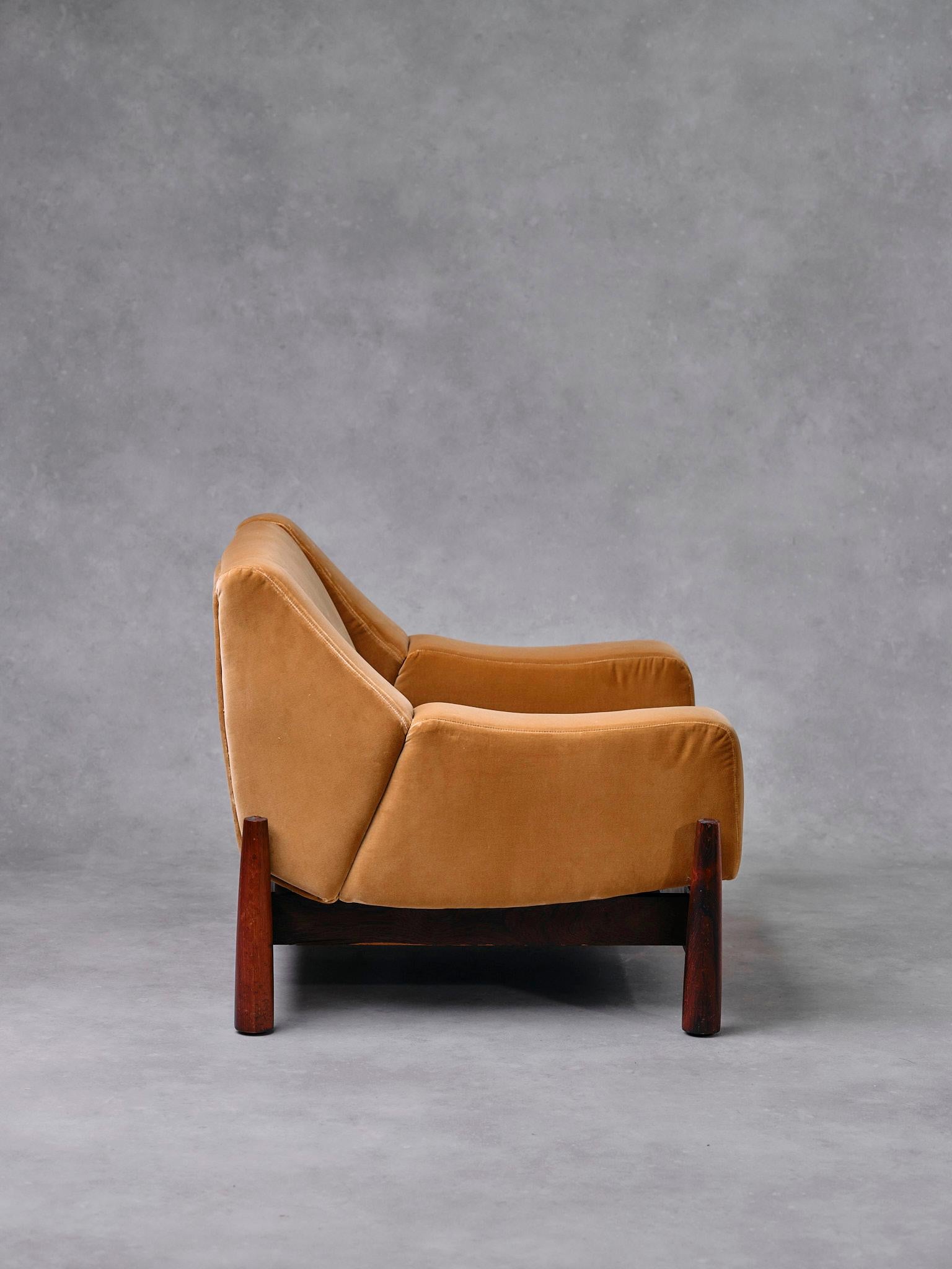 Imbuia Wood Pair of Armchairs by Móveis Cimo 1960s Brazil Dedar Milano Fabric For Sale 1