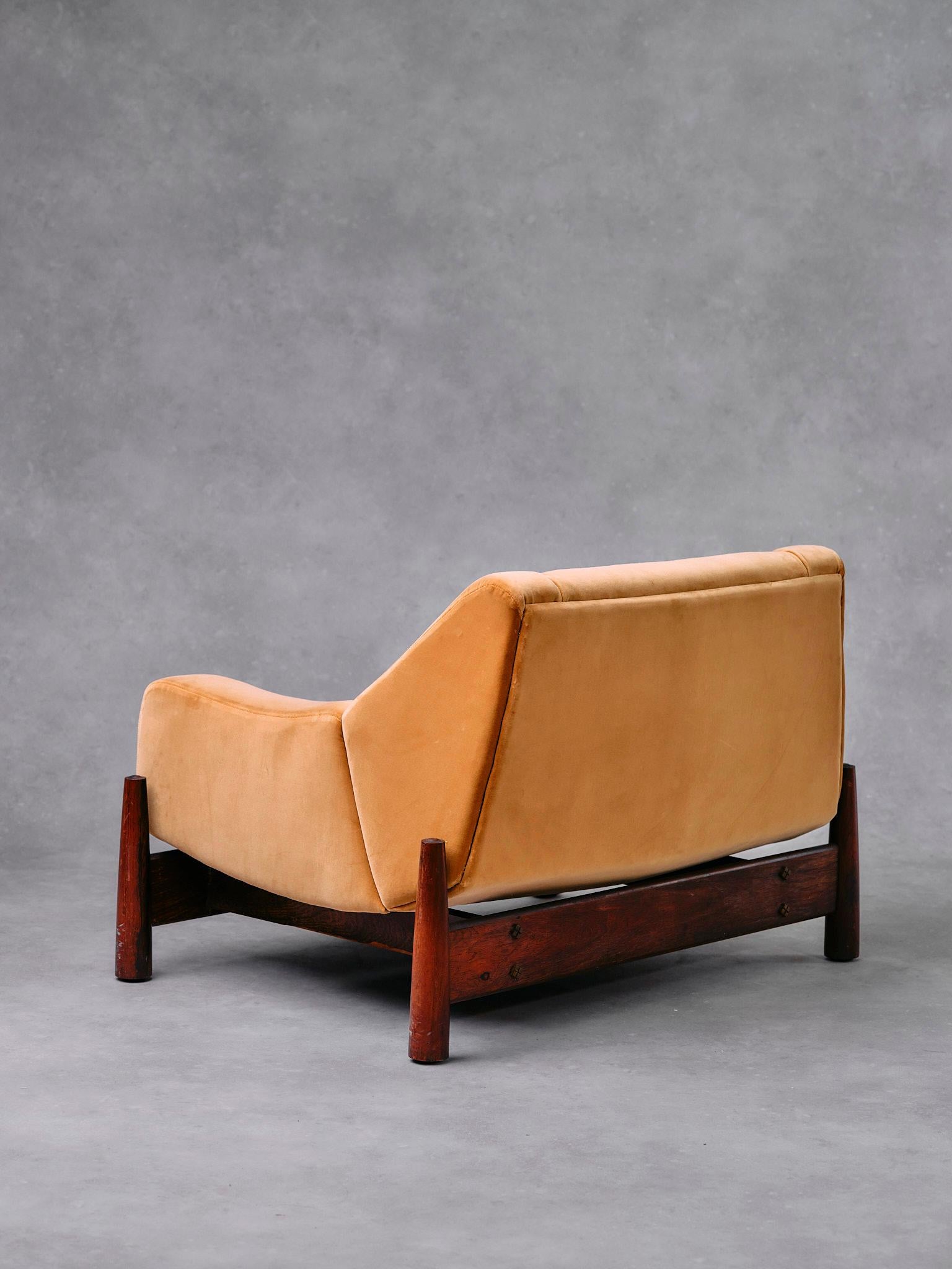 Imbuia Wood Pair of Armchairs by Móveis Cimo 1960s Brazil Dedar Milano Fabric For Sale 2