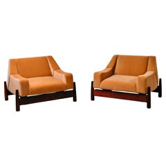 Imbuia Wood Pair of Armchairs by Móveis Cimo 1960s Brazil Dedar Milano Fabric