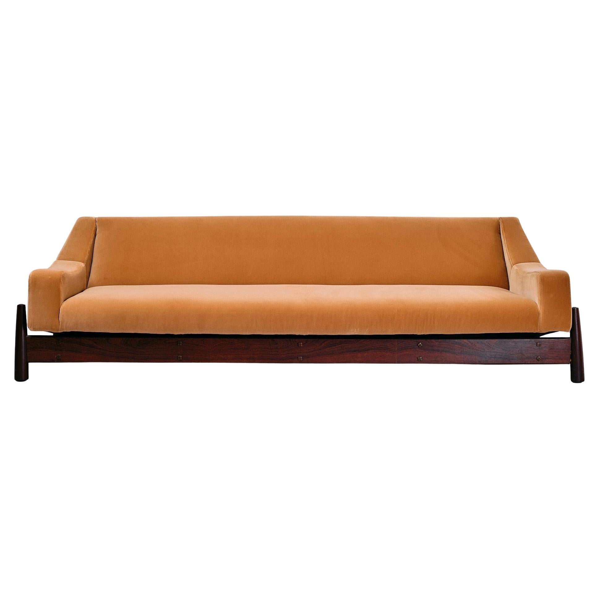 Imbuia Wood Sofa by Móveis Cimo 1960s Brazil Dedar Milano Fabric For Sale