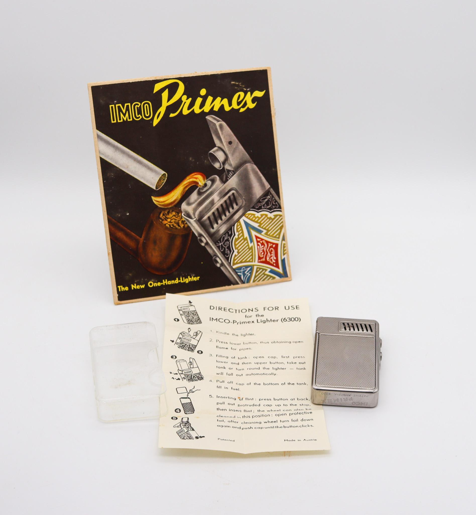 Mid-20th Century IMCO 6300 Primex 1953 Julius Franz Meister Petrol Lighter Chromed Steel In Box For Sale