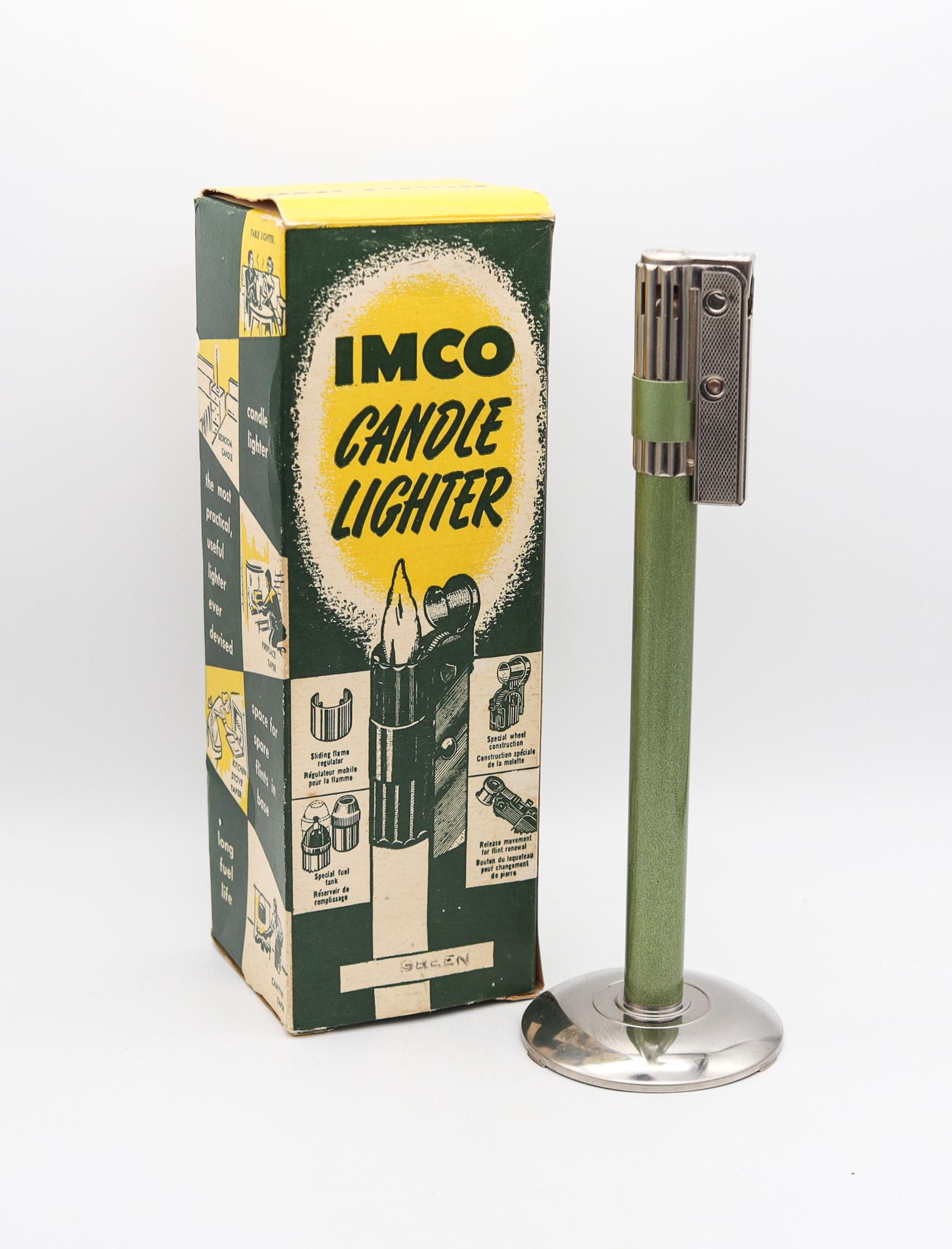 Candle Triplex 6500 table lighter designed by IMCO.

This is a brilliantly engineered, unusual and quite ingenious semi-automatic table petrol lighter designed by Julius Franz Meister in Austria, back in the 1950. This model was made by the IMCO