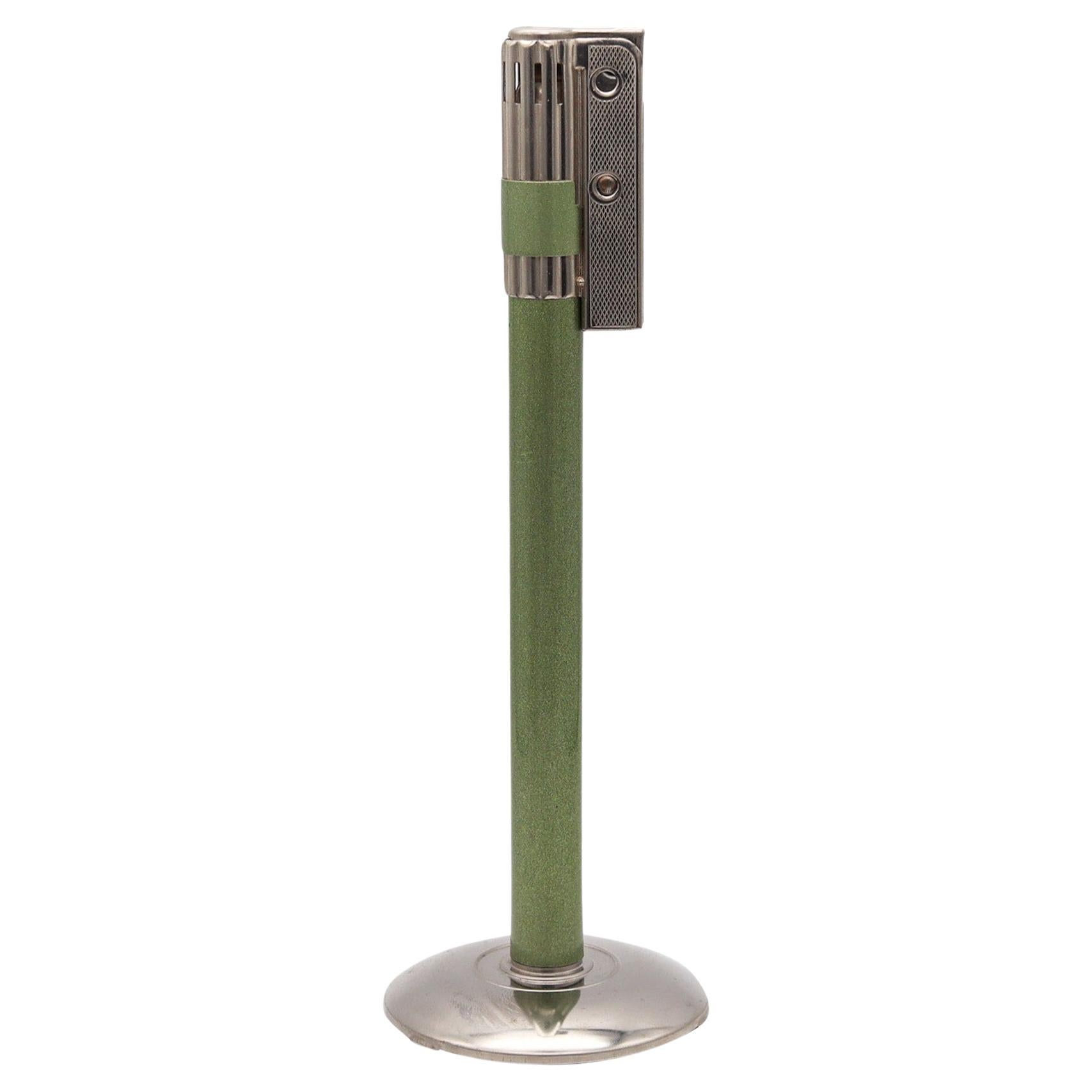 IMCO 6500 Table Petrol Lighter 1950 By Julius Franz Meister Green Chromed Steel For Sale
