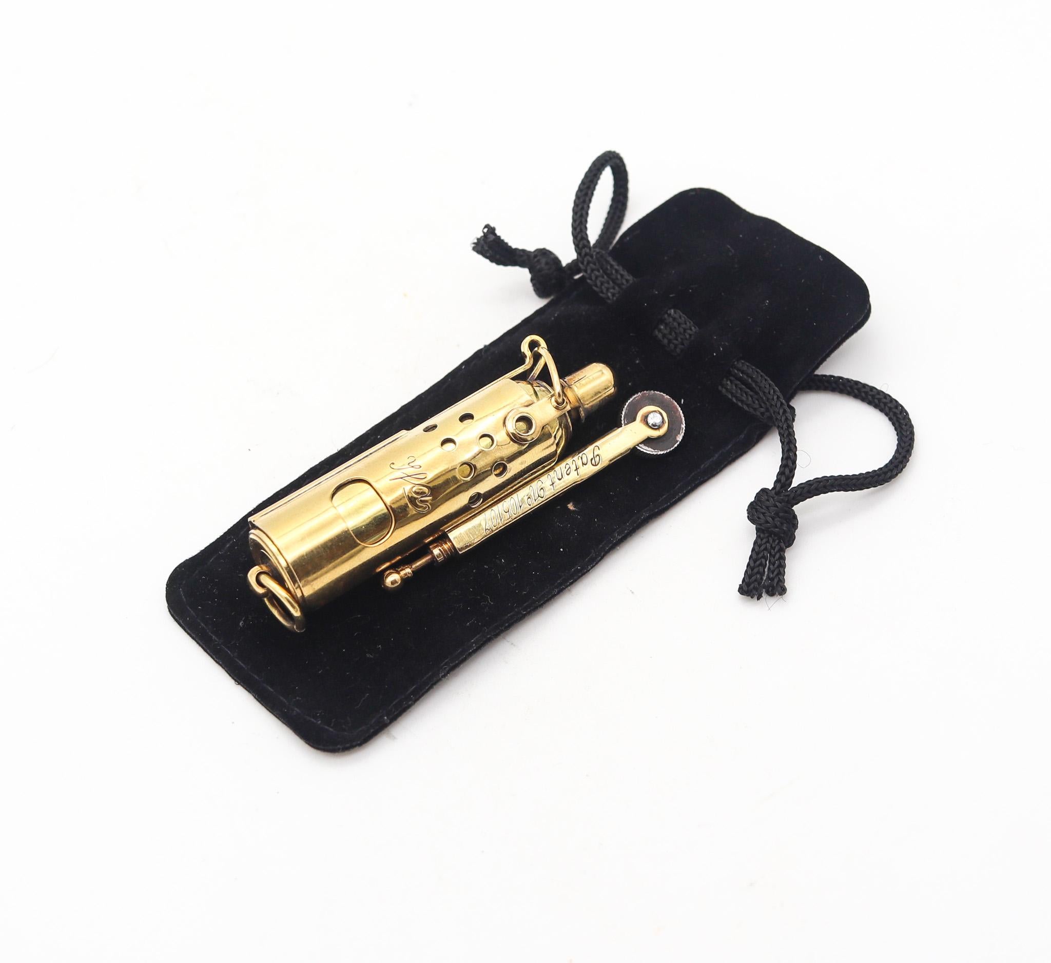 IMCO mechanical lighter made by the Julius Franz Meister Company.

This is an amazing authentic petrol lighter original from the art deco period. This industrial piece was originally designed and patented by Hans Silverknopf and was made in Austria