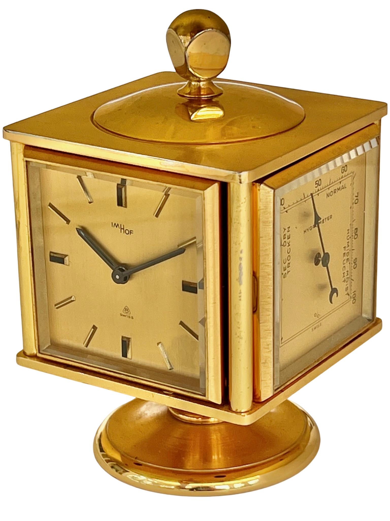 Brass Imhof Midcentury Gilt Desk Clock and Weather Compendium For Sale