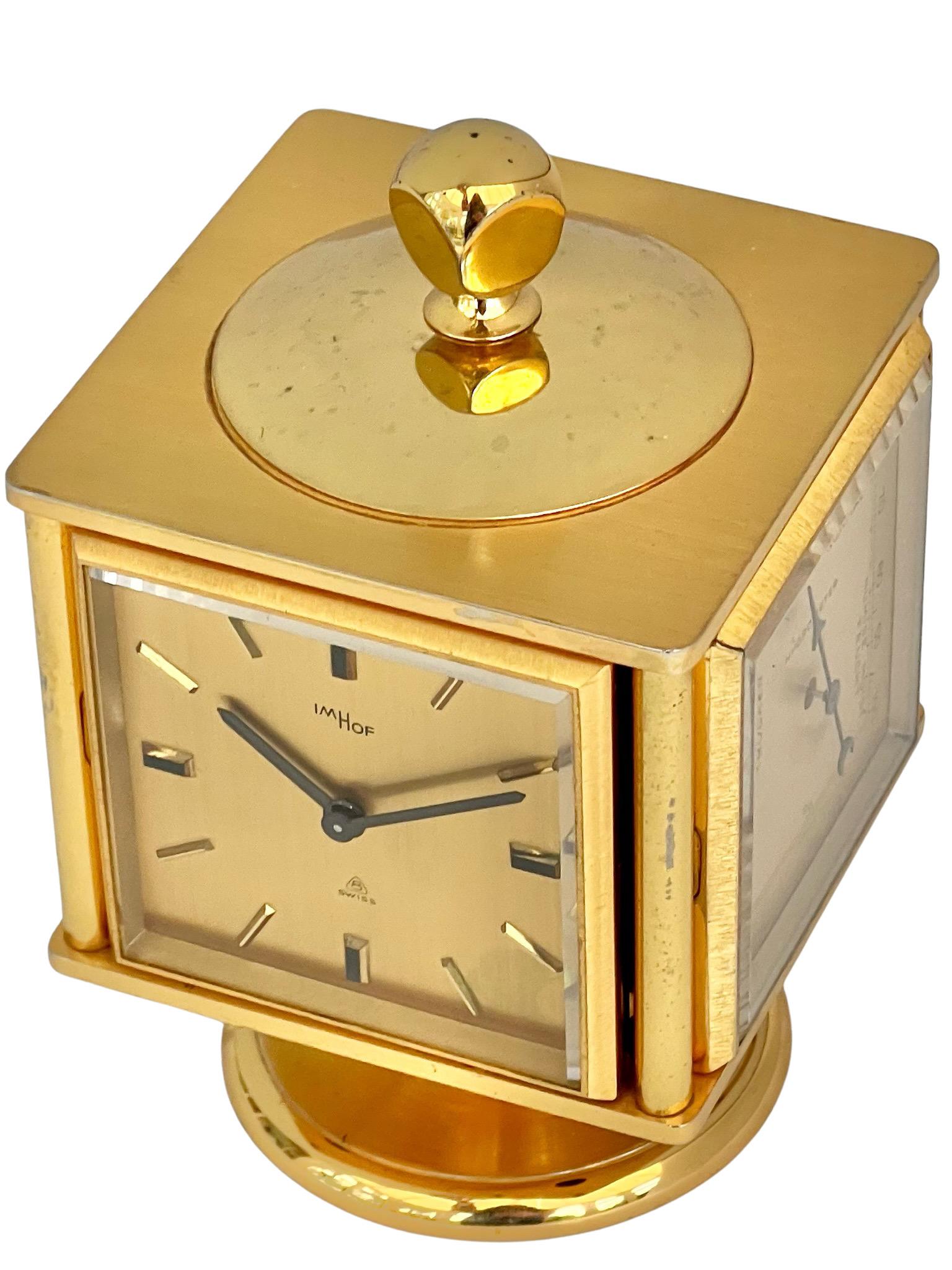 Imhof Midcentury Gilt Desk Clock and Weather Compendium For Sale 2