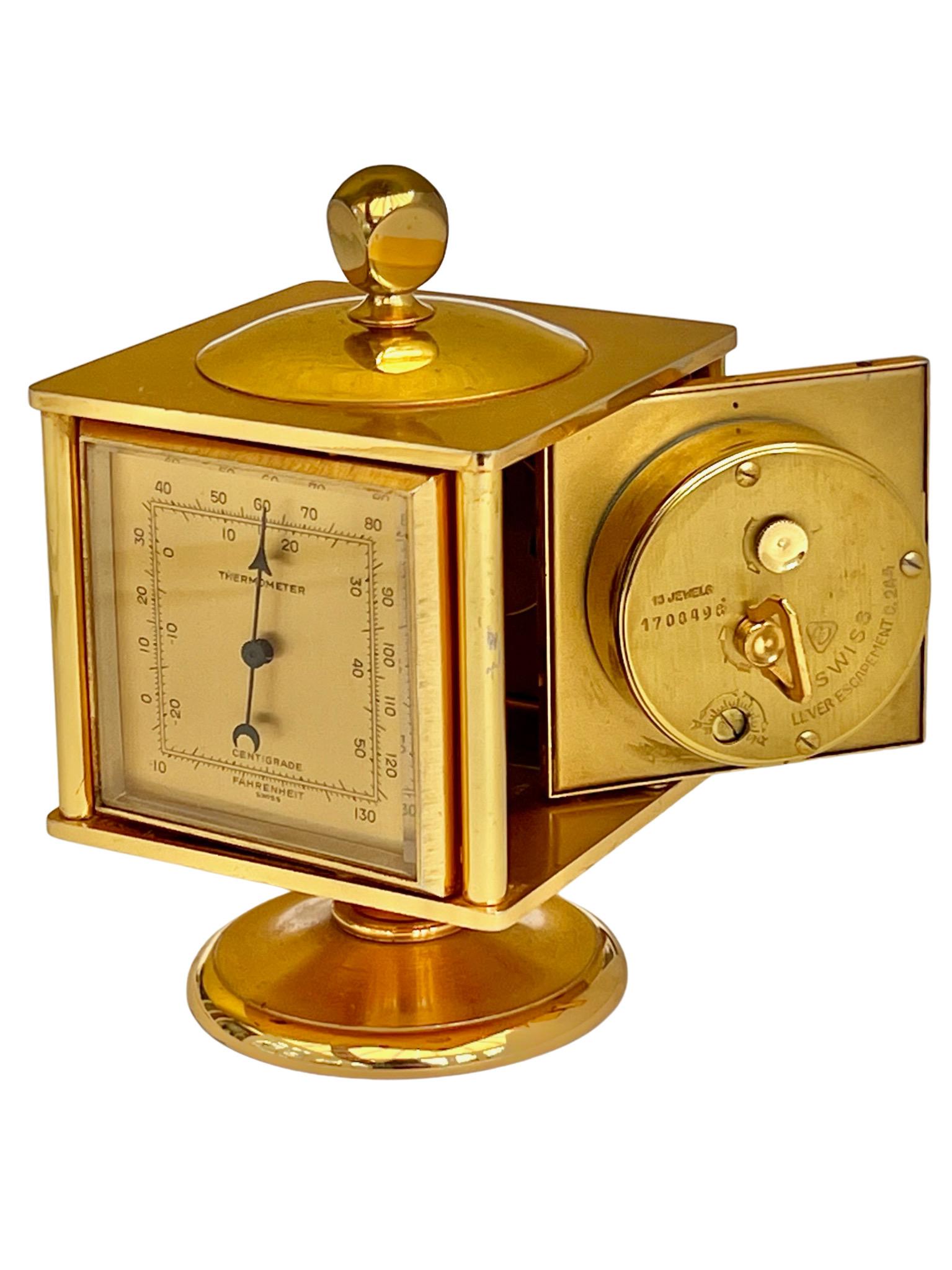 Imhof Midcentury Gilt Desk Clock and Weather Compendium For Sale 7