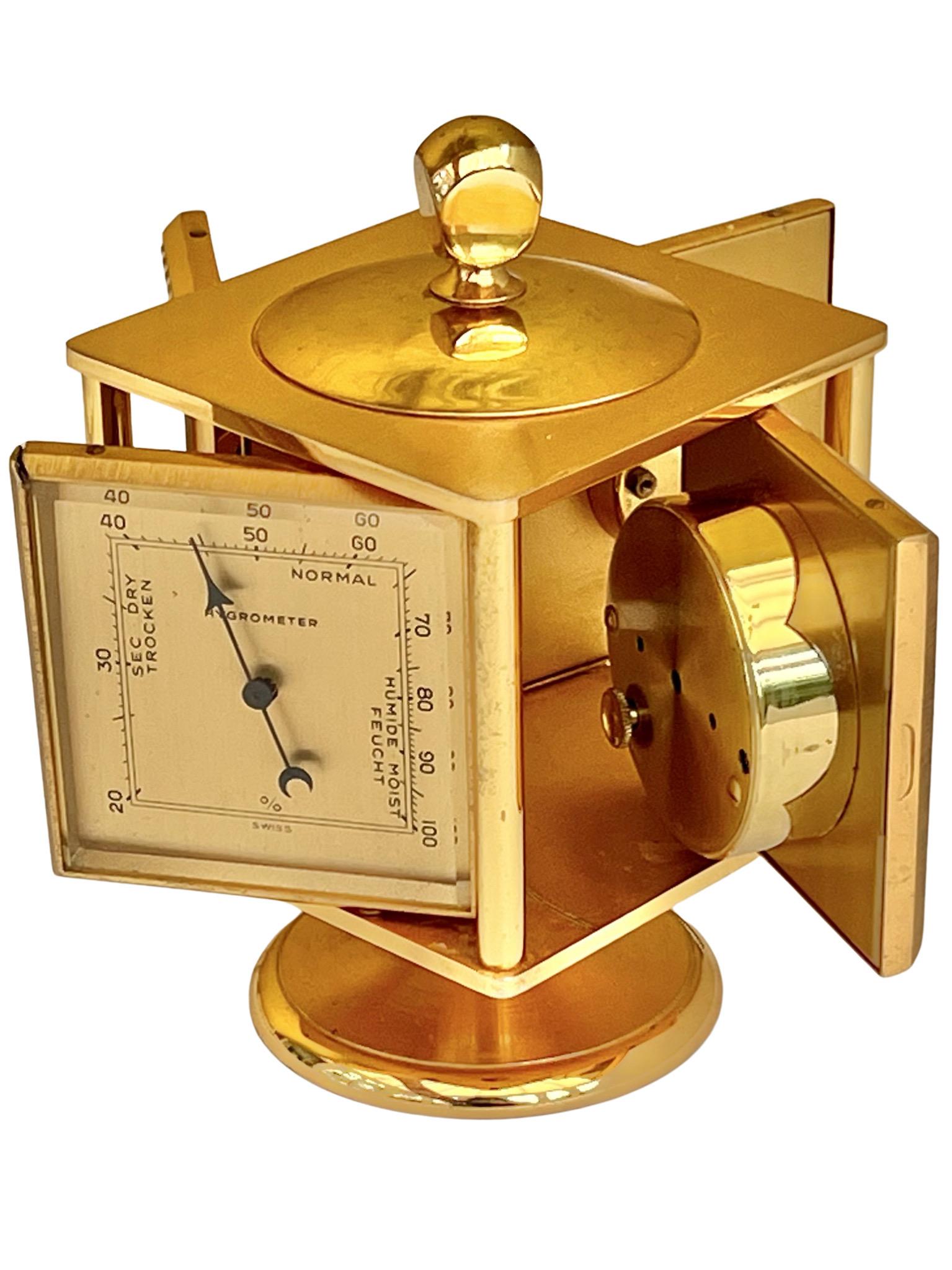 Imhof Midcentury Gilt Desk Clock and Weather Compendium For Sale 8