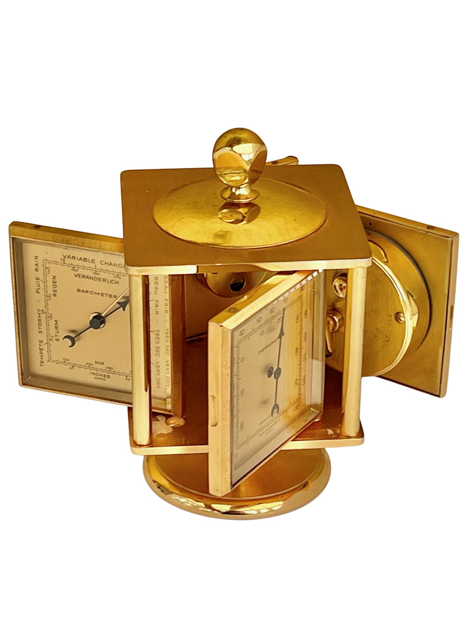 Imhof Midcentury Gilt Desk Clock and Weather Compendium For Sale 9