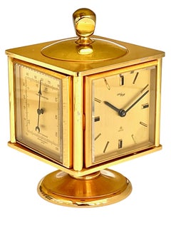 Imhof Midcentury Gilt Desk Clock and Weather Compendium