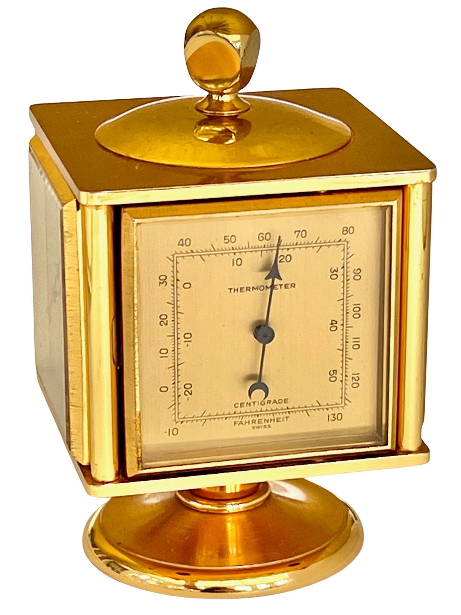 Mid-Century Modern Imhof Midcentury Gilt Desk Clock and Weather Compendium For Sale