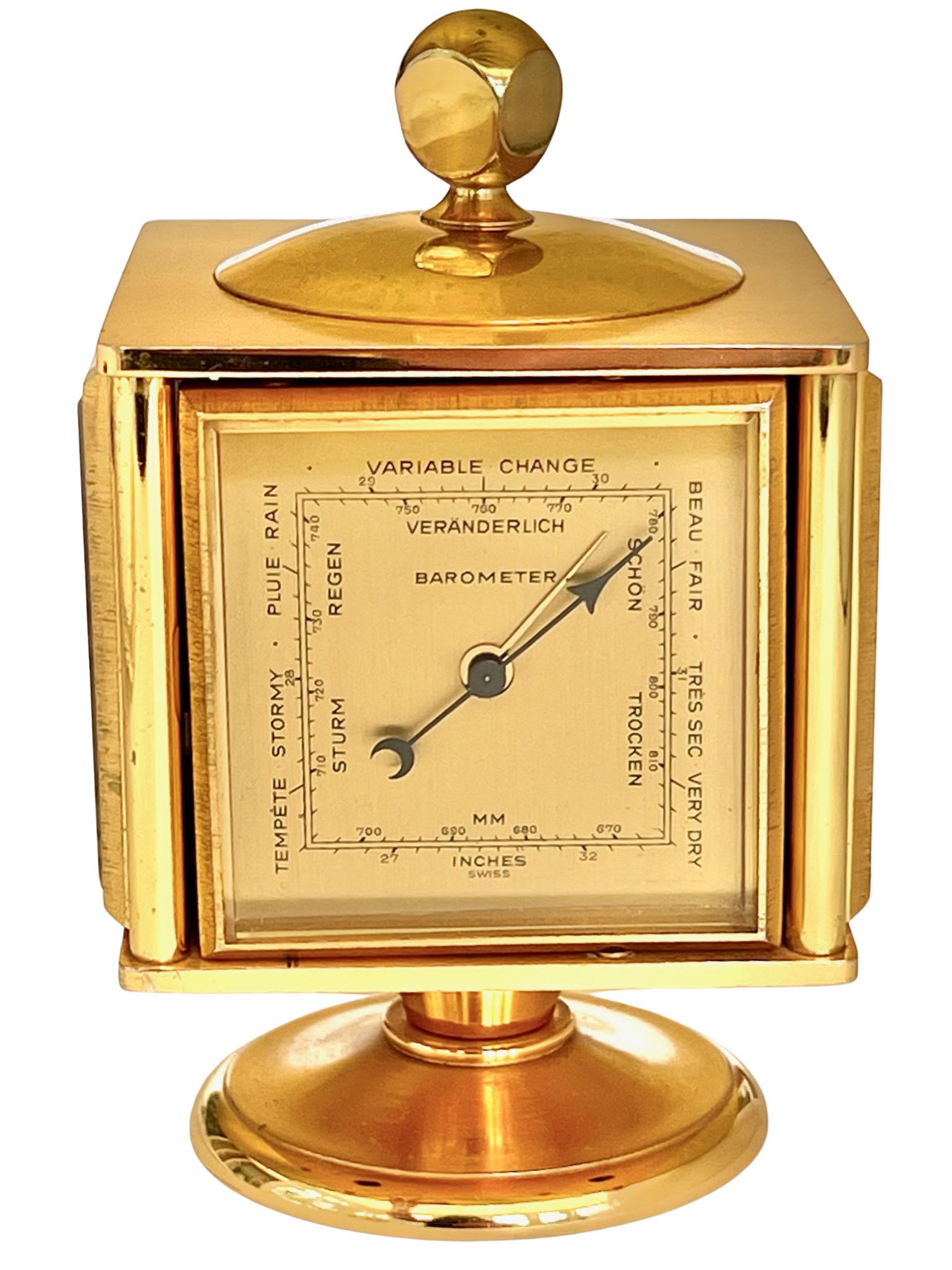 Swiss Imhof Midcentury Gilt Desk Clock and Weather Compendium For Sale
