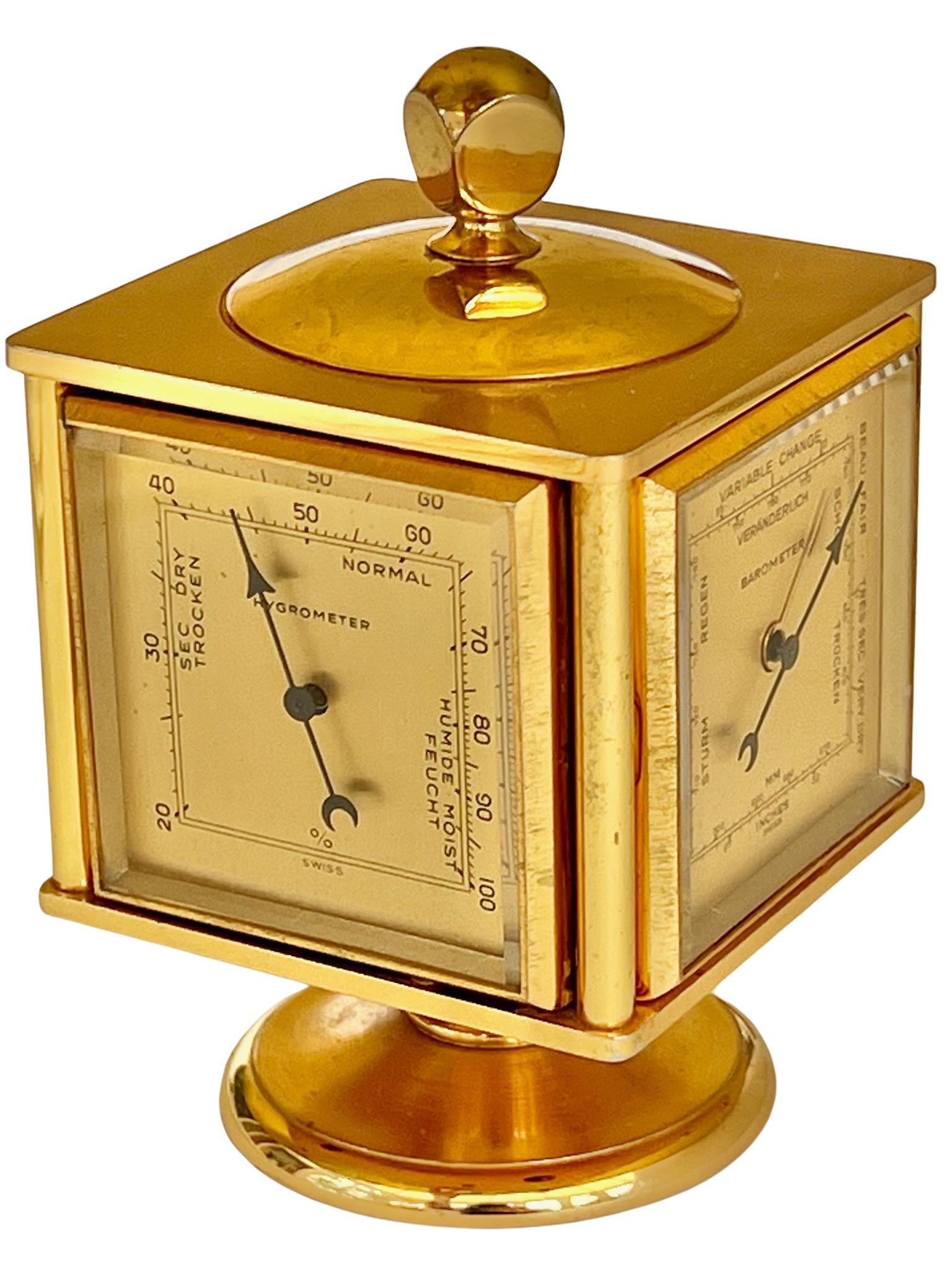 Imhof Midcentury Gilt Desk Clock and Weather Compendium In Good Condition For Sale In London, GB