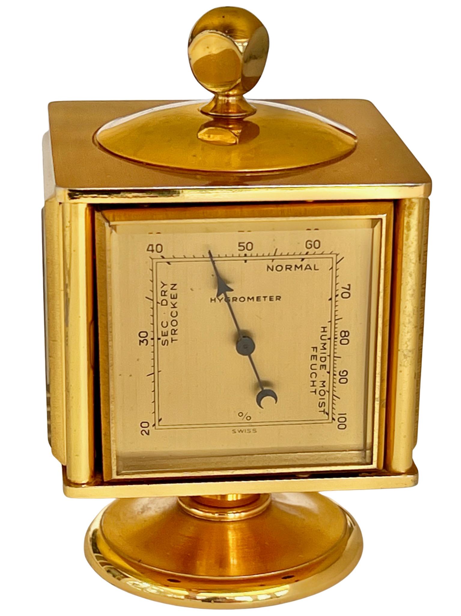 Mid-20th Century Imhof Midcentury Gilt Desk Clock and Weather Compendium For Sale