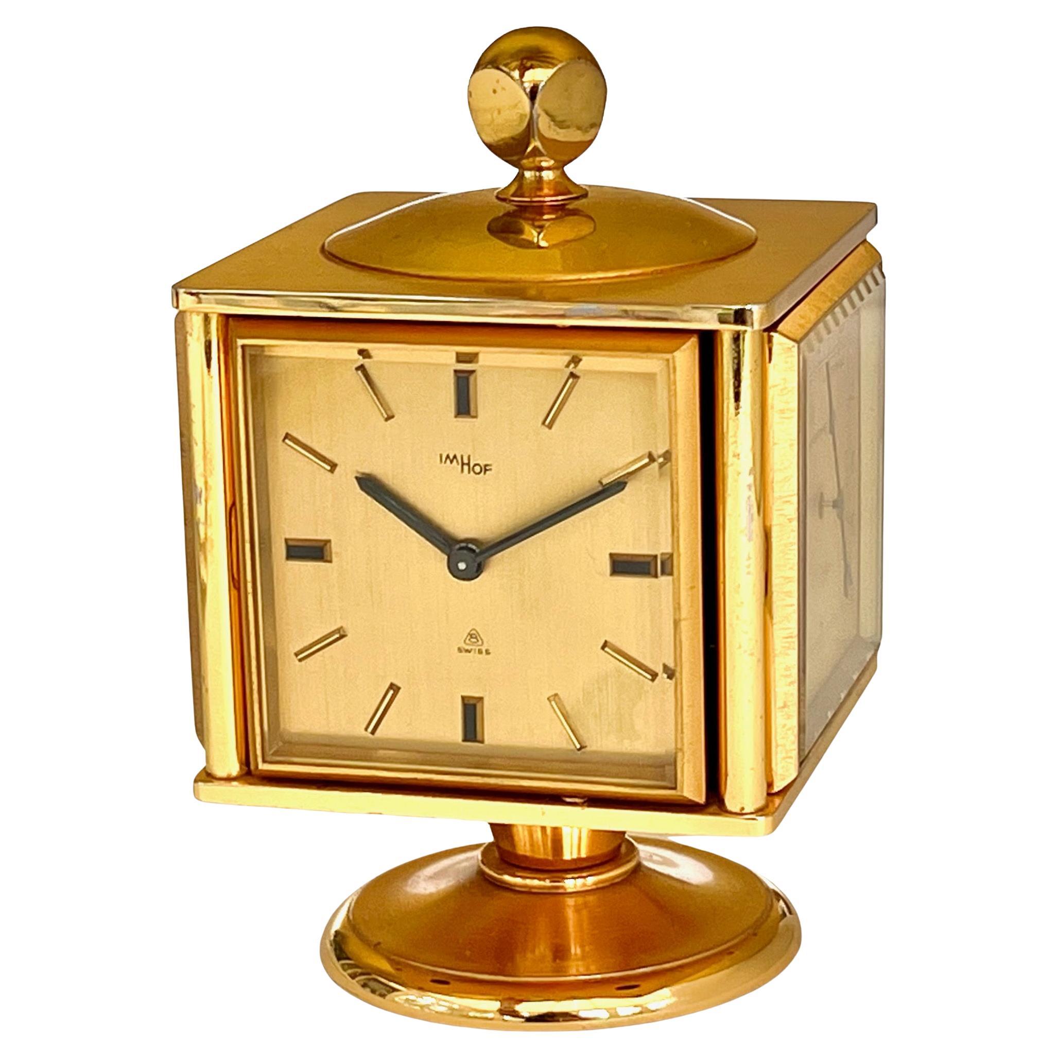 Imhof Midcentury Gilt Desk Clock and Weather Compendium For Sale