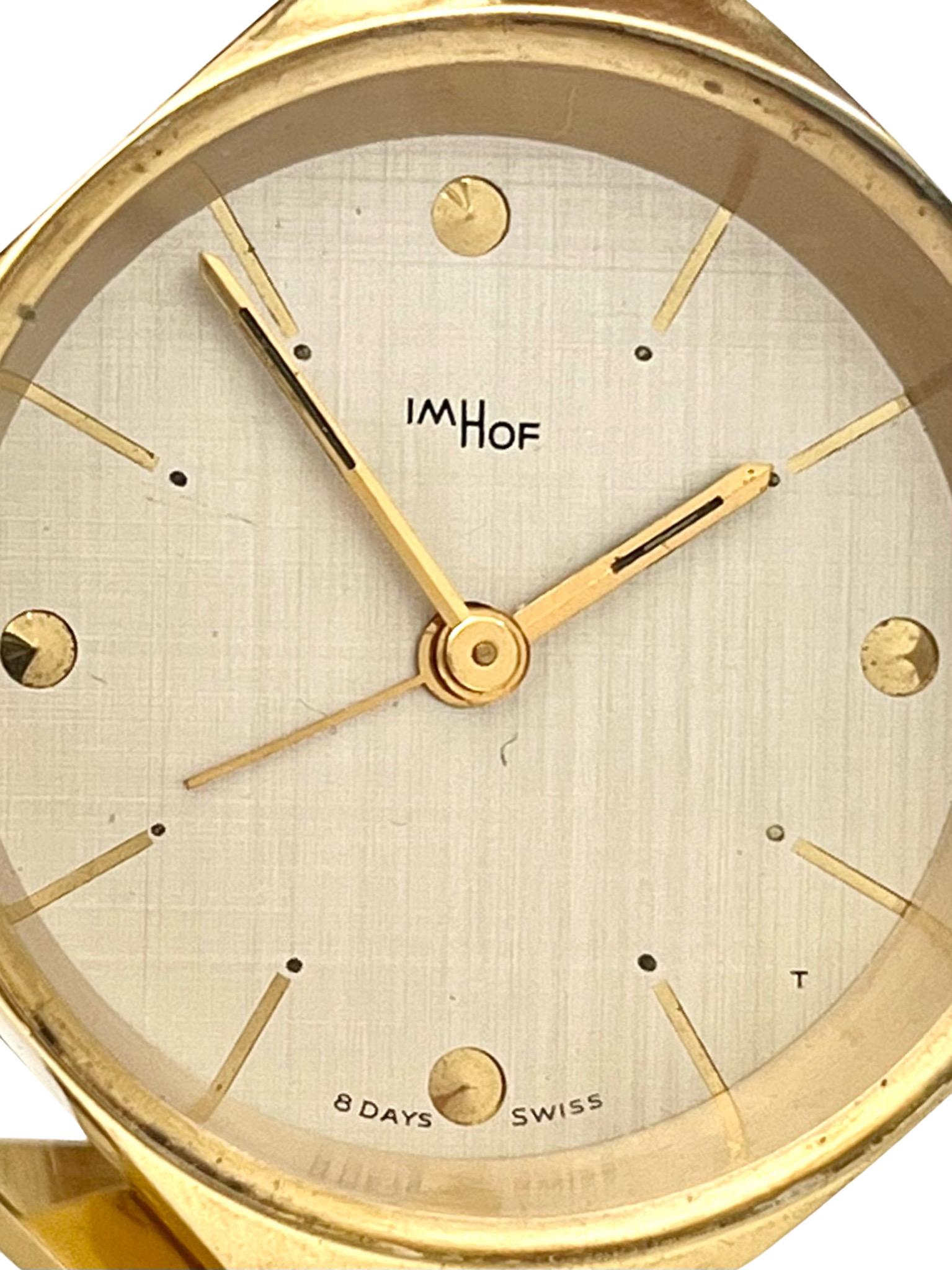 Brass Imhof Mid Century Gold Dice Motif Swiss Alarm Clock For Sale
