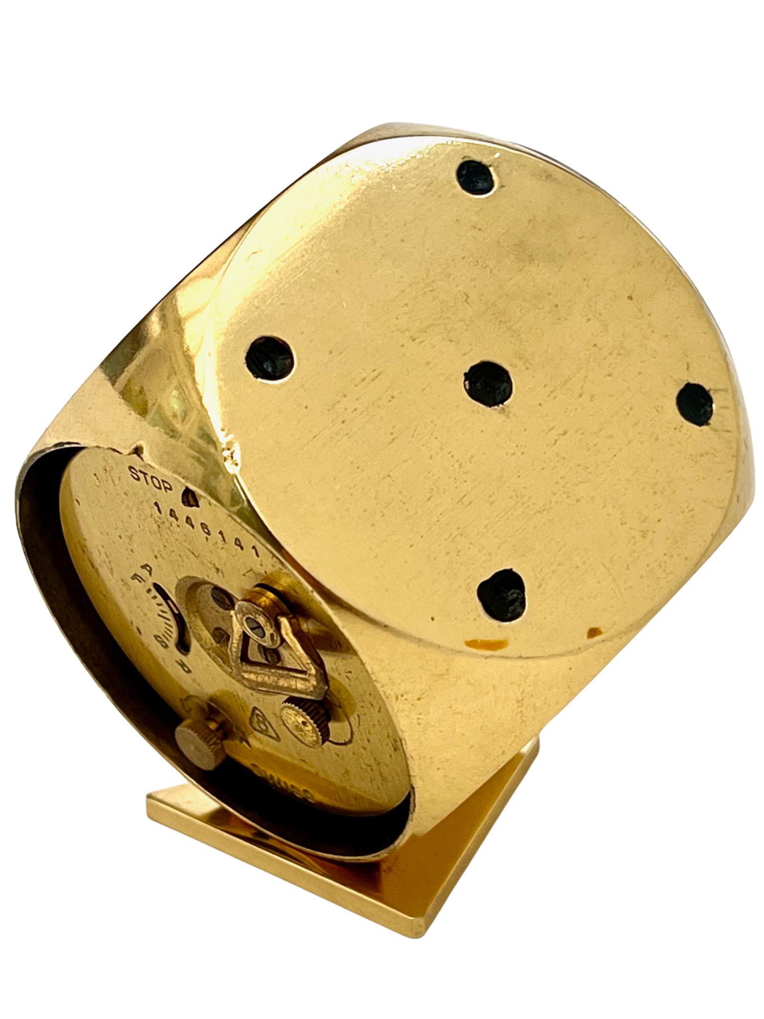 Imhof Mid Century Gold Dice Motif Swiss Alarm Clock For Sale 1