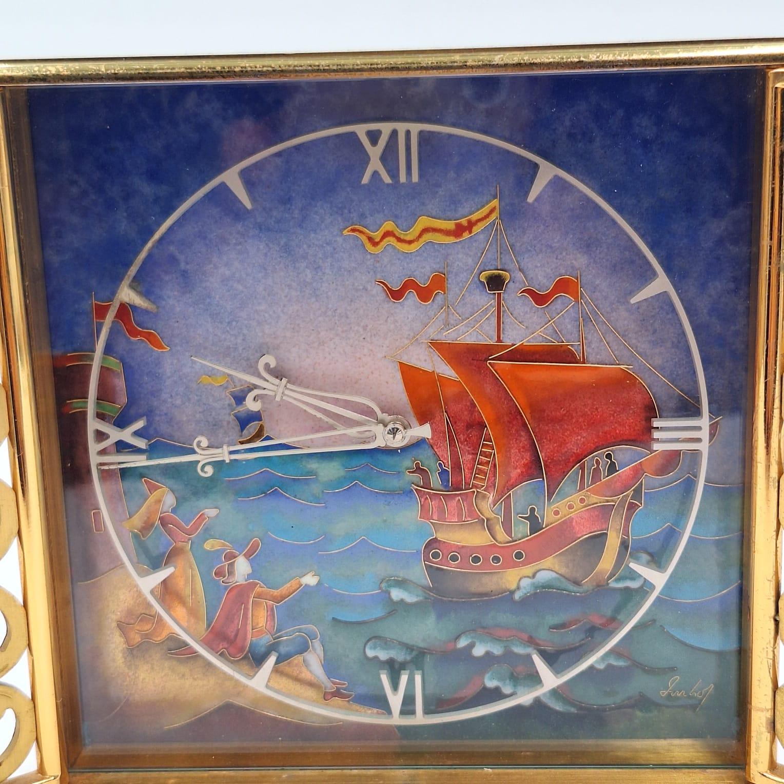 Enameled Imhof mid century table clock For Sale