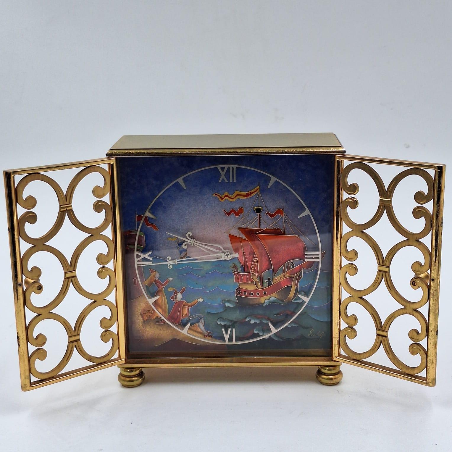 Bronze Imhof mid century table clock For Sale