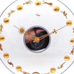 Imhof Swiss 1950 Zodiacal Modernist 8 Days Desk Clock in Gilded Bronze and Glass