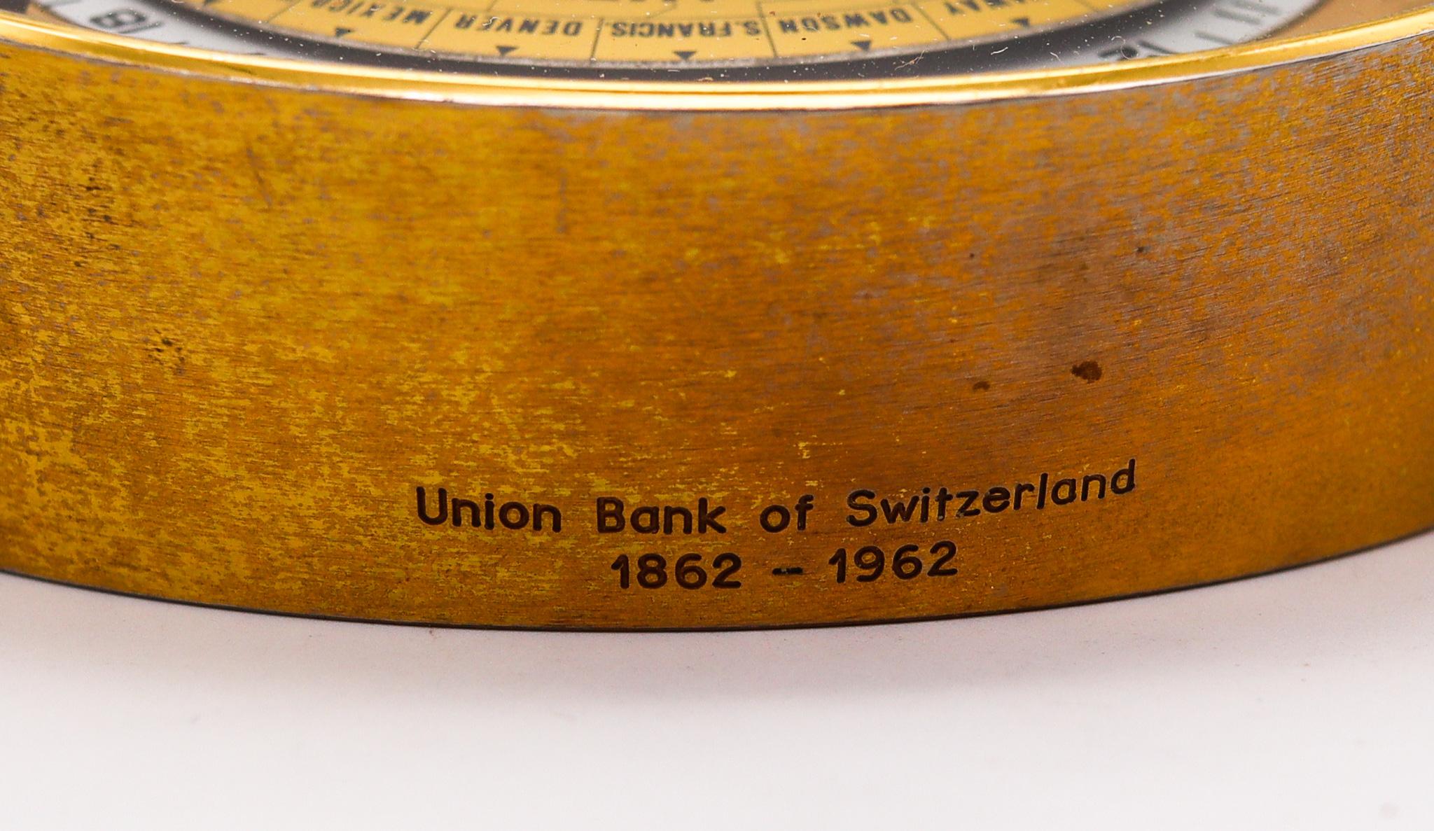 Doré Horloge de bureau de 8 jours Imhof en bronze avec horloge à 24h, Suisse, 1960 en vente