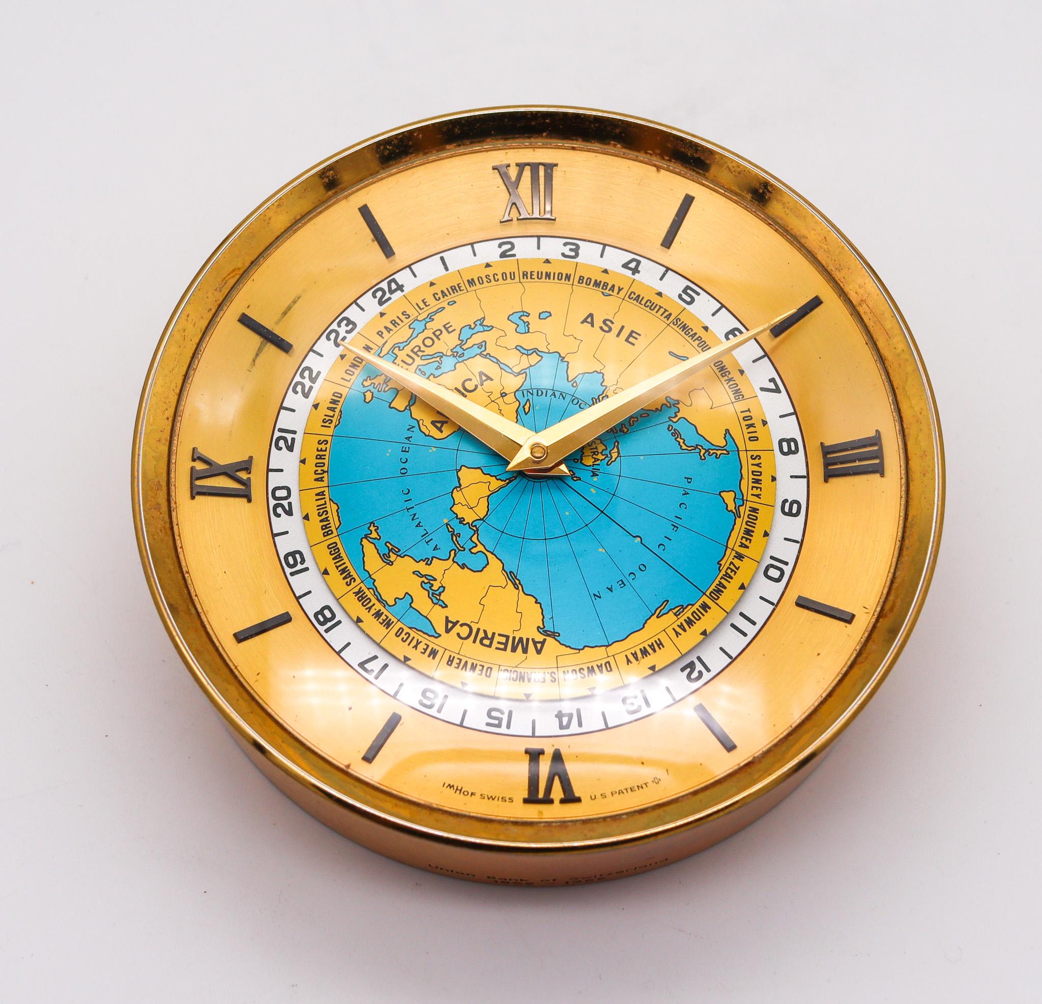 Horloge de bureau de 8 jours Imhof en bronze avec horloge à 24h, Suisse, 1960 Excellent état - En vente à Miami, FL