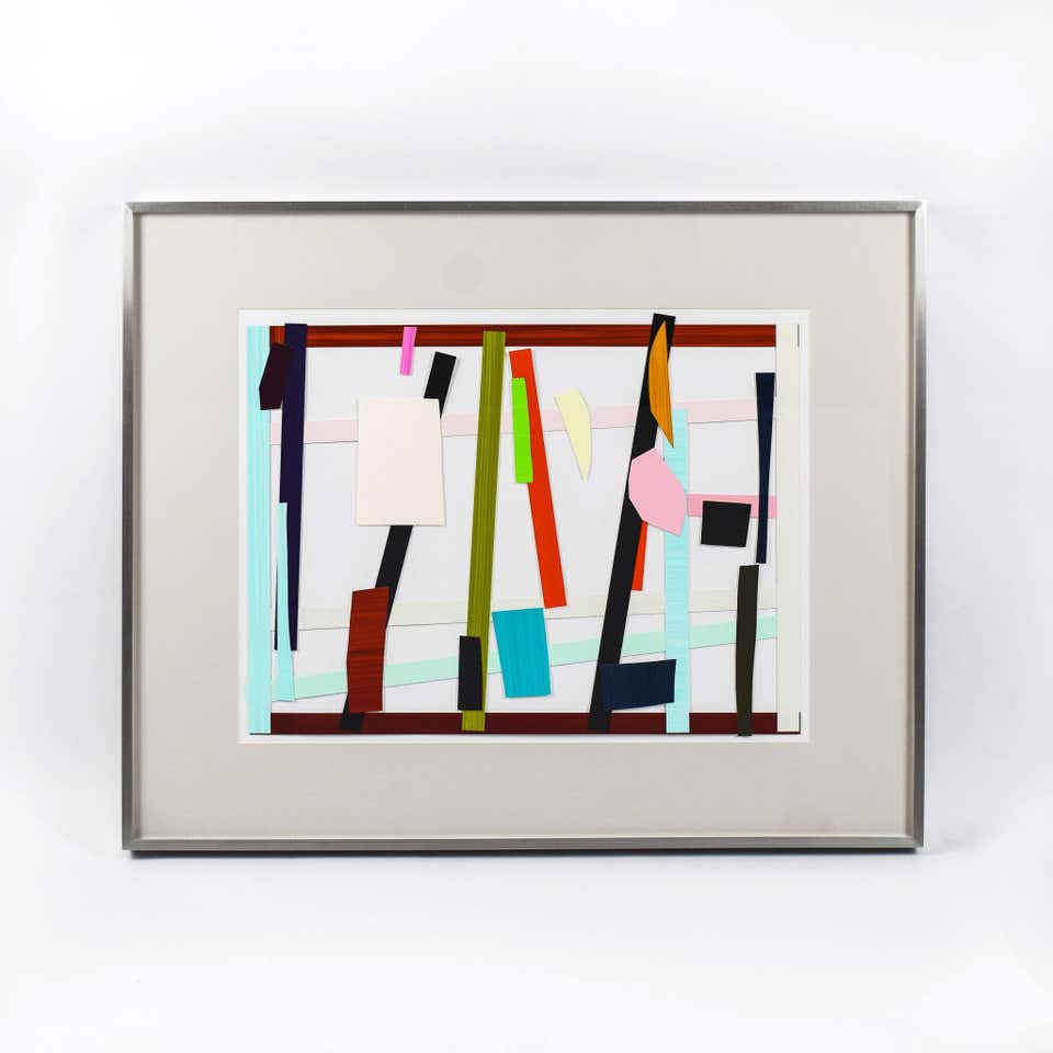 Gartenbild 9: Mixed Media Collage, Acrylic on Foil, Signed Art