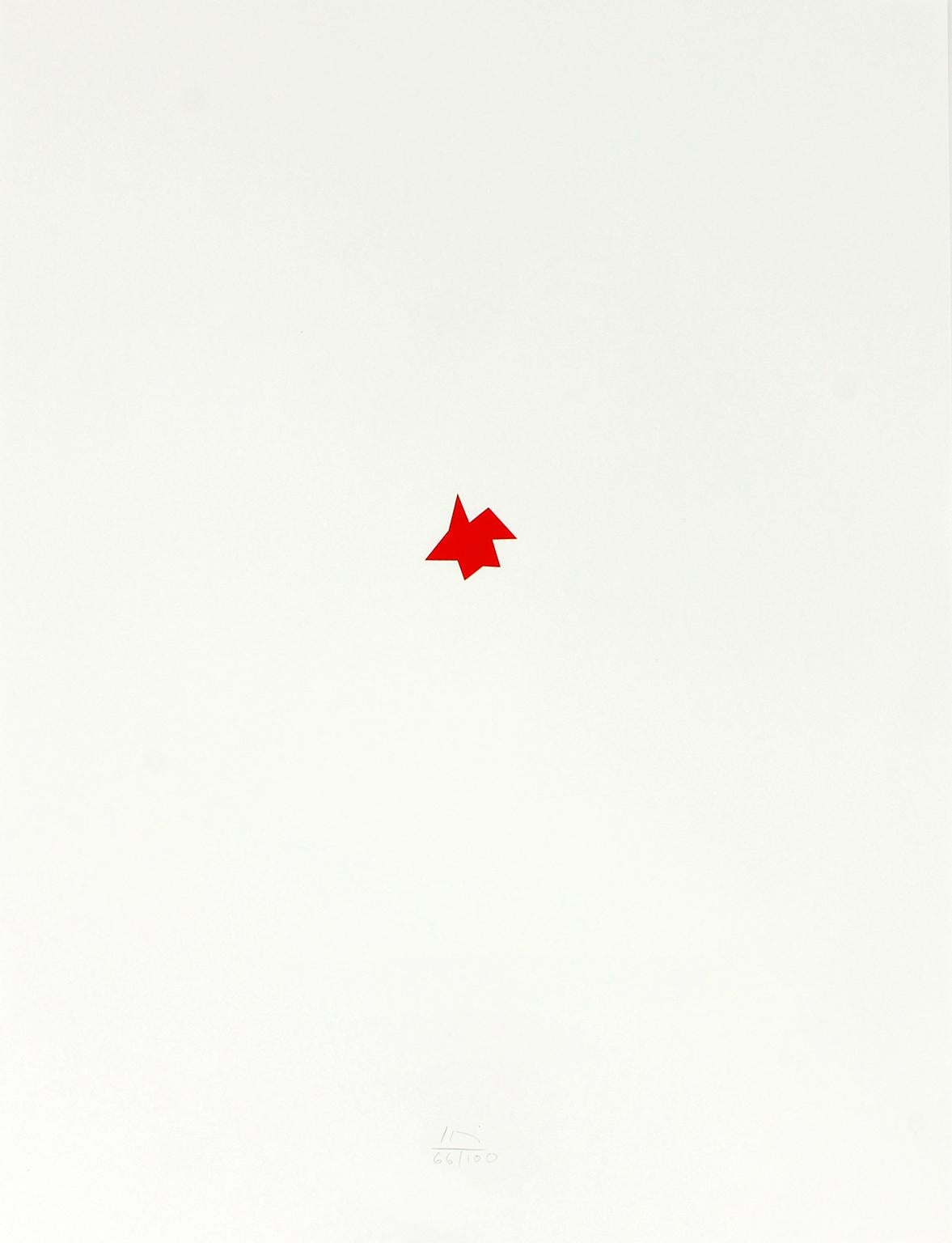 lithographie "sans titre" sur carton de l'étoile rouge "Star for Children" de l'artiste Imi Knoebel tirée du portfolio "Kinderstern", publié en 1989 par l'Edition Domberger afin de récolter des fonds pour loger les familles d'enfants hospitalisés