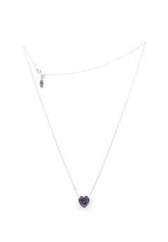Imitation Diamond Heart Silver Necklace Dark Purple