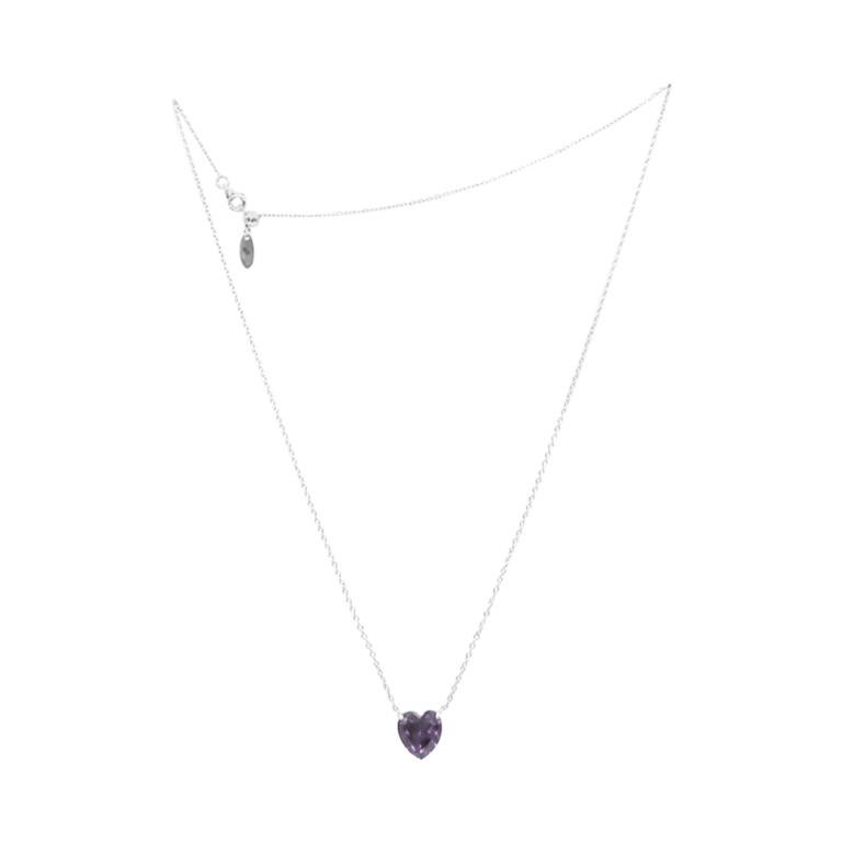 Imitation Diamond Heart Silver Necklace Dark Purple