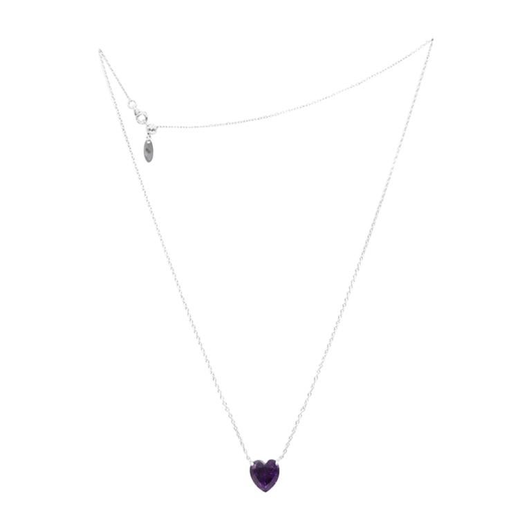 Imitation Diamond Heart Silver Necklace Light Purple For Sale