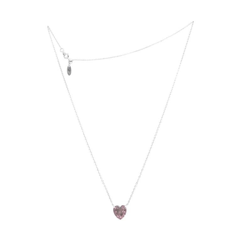 Imitation Diamond Heart Silver Necklace Pink
