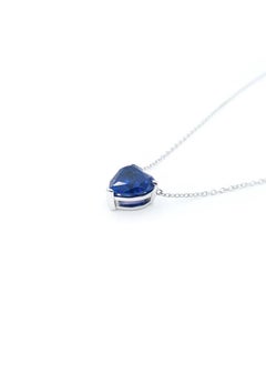 Imitation Diamond Heart Silver Necklace Synthetic Blue Sapphire