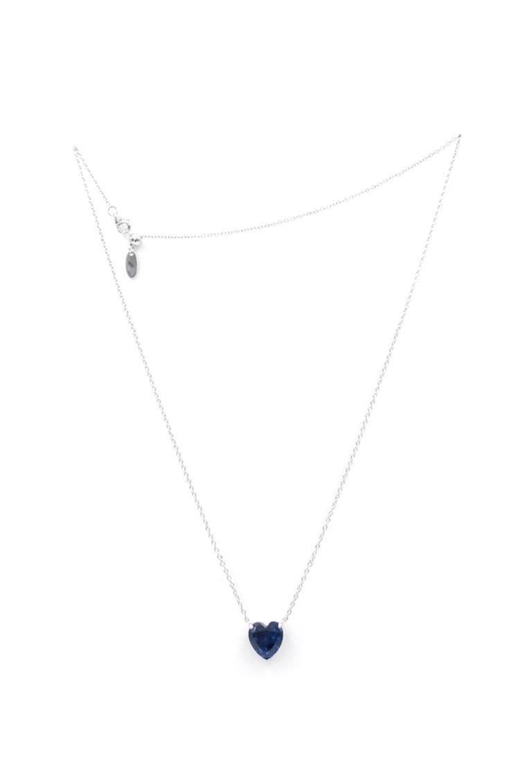 Heart Cut Imitation Diamond Heart Silver Necklace Synthetic Blue Sapphire For Sale