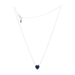 Imitation Diamond Heart Silver Necklace Synthetic Blue Sapphire