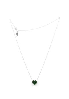 Imitation Diamond Heart Silver Necklace Synthetic Emerald