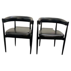 Imitation Leather Armchairs with Brass Fittings, Set of 2