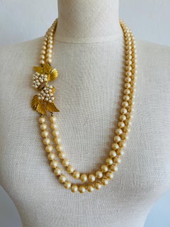 Imitation Pearl Double Strand Leaf Rhinestone Necklace & Belt by Celebrity NY