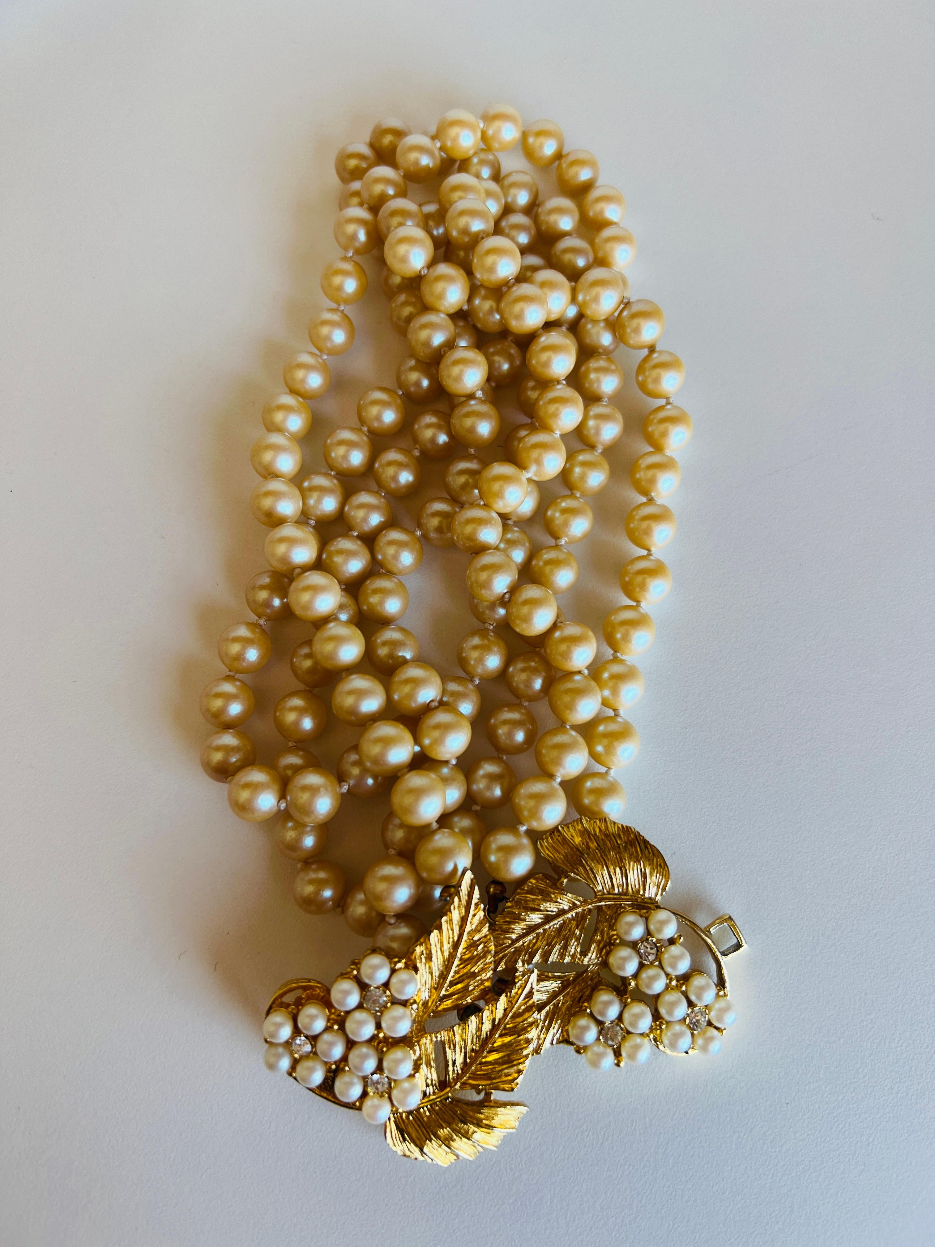 Imitation Pearl Double Strand Leaf Rhinestone Necklace & Belt by Celebrity NY 3