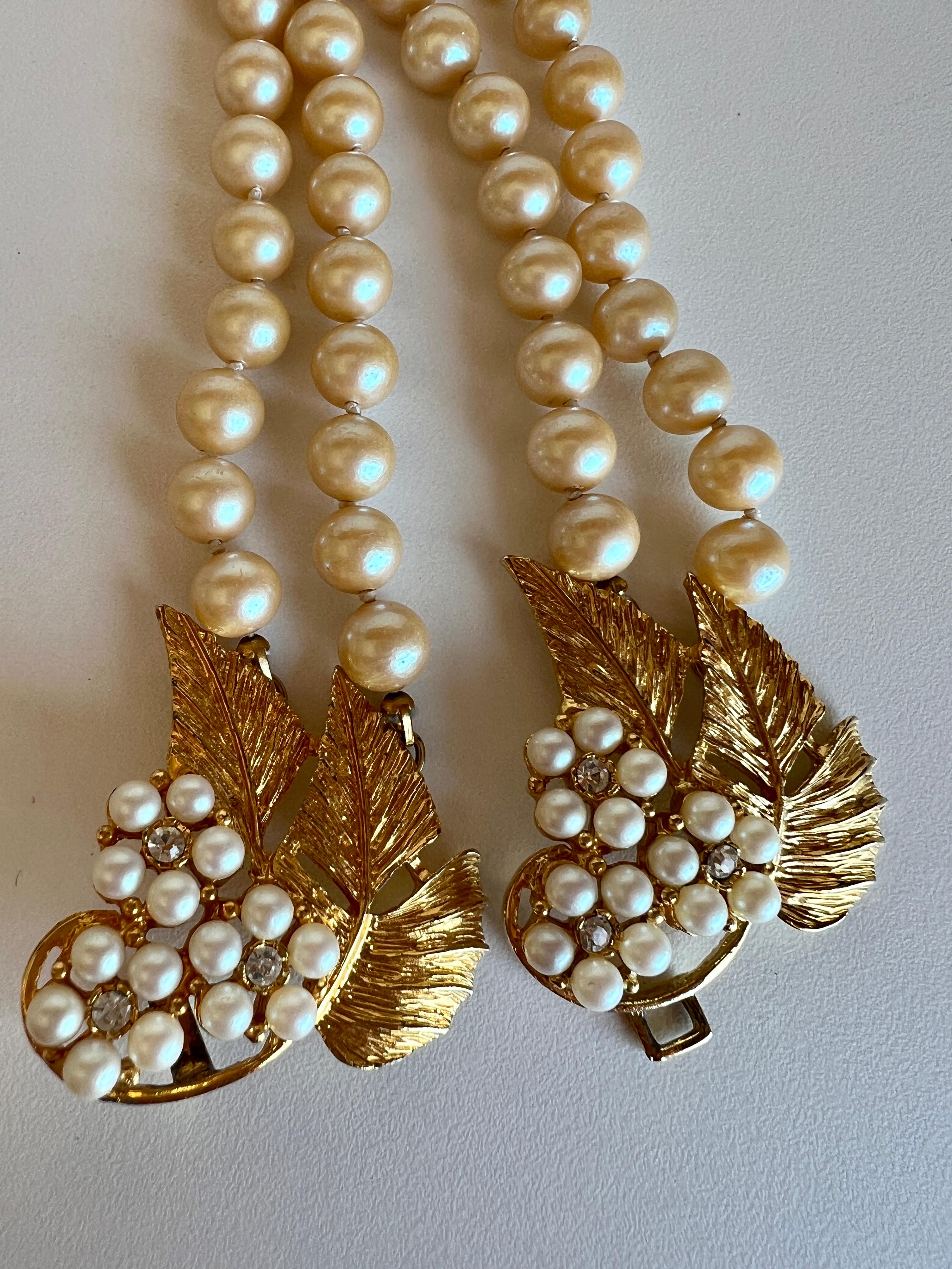 Imitation Pearl Double Strand Leaf Rhinestone Necklace & Belt by Celebrity NY 5