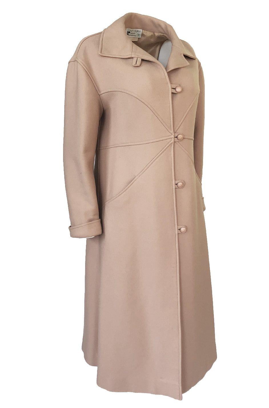 Brown Immaculate 1960s Courreges Unusually Seamed Camel Toggle Coat