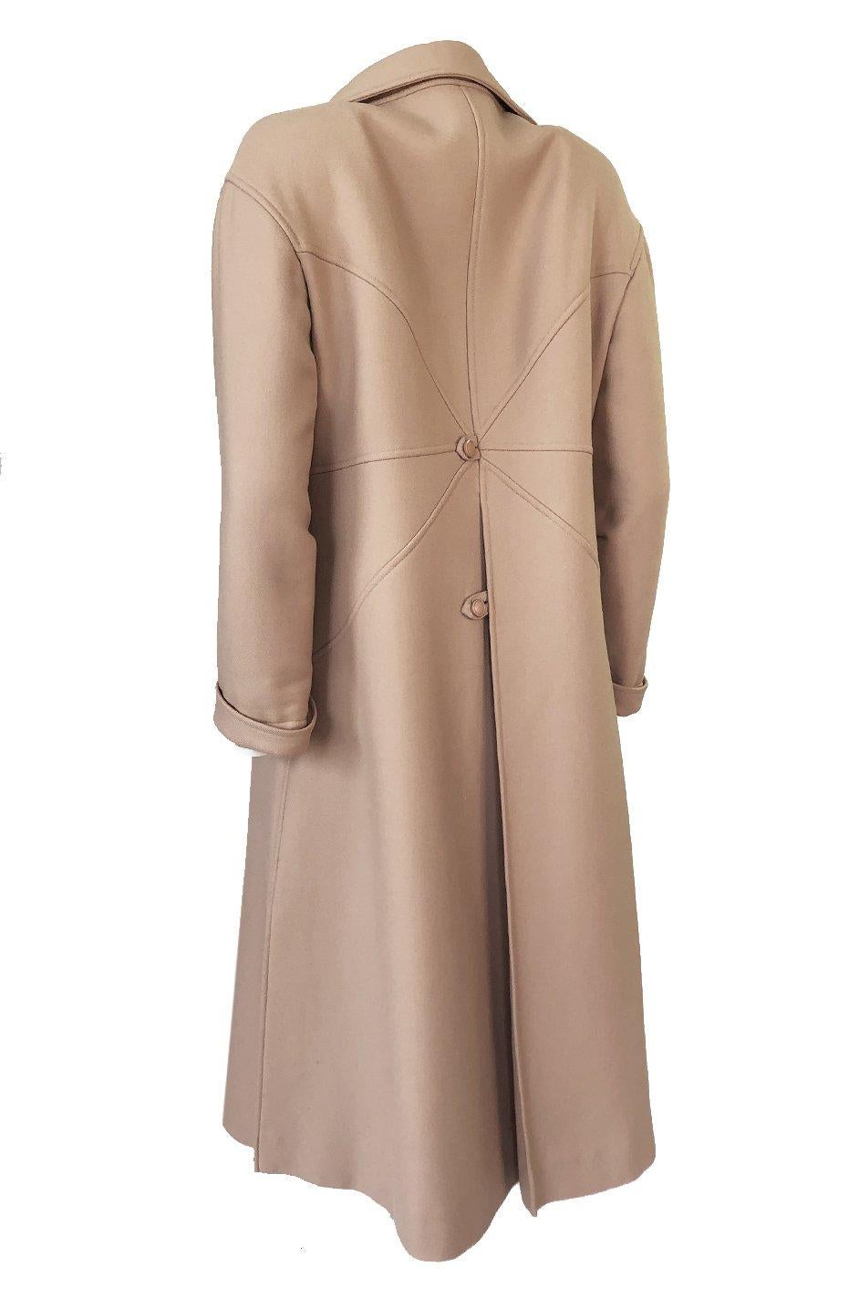 Women's Immaculate 1960s Courreges Unusually Seamed Camel Toggle Coat