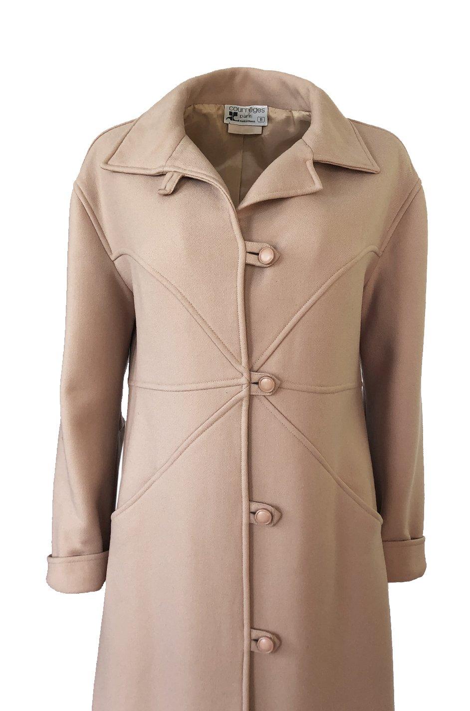 Immaculate 1960s Courreges Unusually Seamed Camel Toggle Coat 2