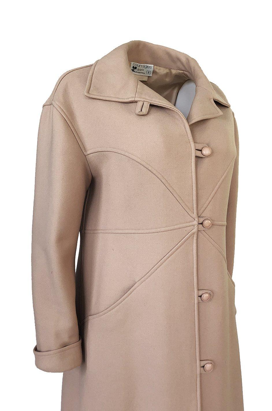 Immaculate 1960s Courreges Unusually Seamed Camel Toggle Coat 3